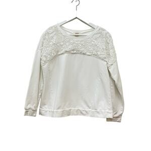 Sundance White Crochet Lace Size M Long Sleeve 100% Cotton Boho Sweatshirt